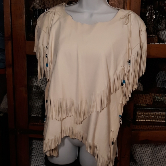 Vintage Tops - Beaded Fringed Festival Coachella Suede Top